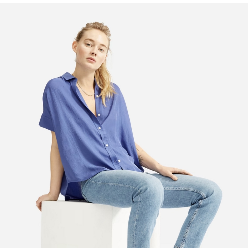 Everlane The Japanese GoWeave Light Square Shirt, Size 2 Steel Blue button up